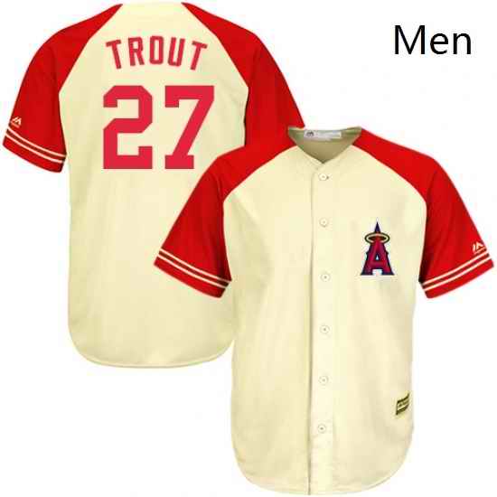 Mens Majestic Los Angeles Angels of Anaheim 27 Mike Trout Replica CreamRed Exclusive MLB Jersey